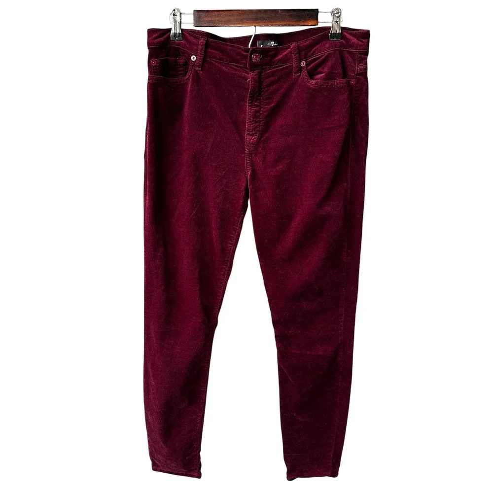 7 For All Mankind Pants Burgundy Velvet Skinny Wine Red Mid Rise Womens Size 32